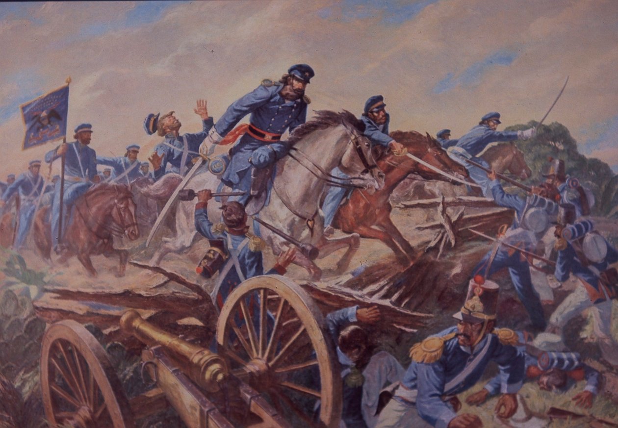Slaget vid Resaca de la Palma, mexikansk-amerikanska kriget (akvarell på papper) av American School
