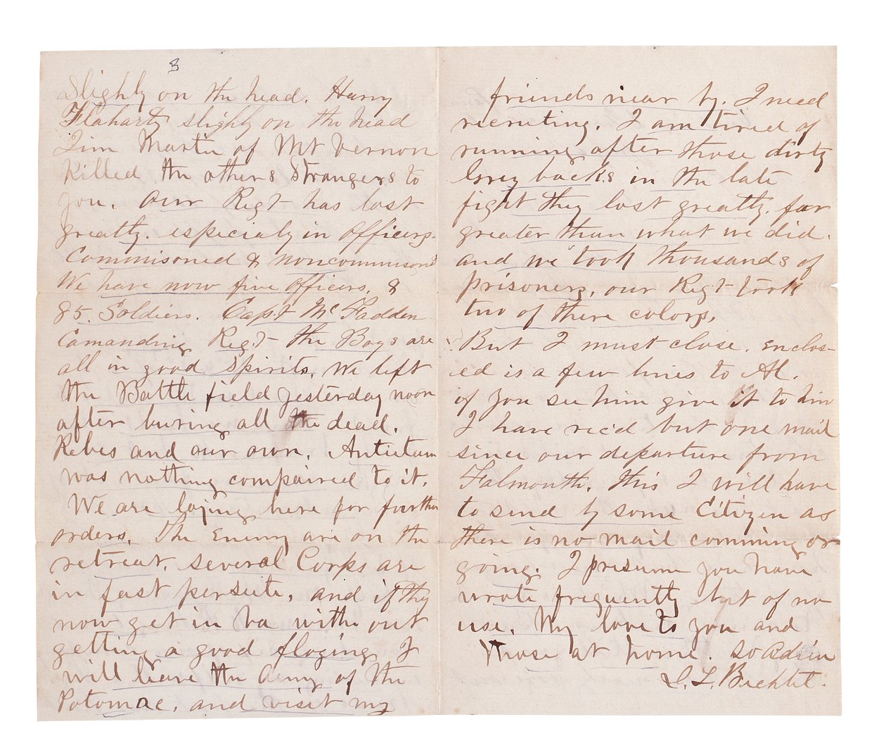 Brev med stridsrapport av G. L. Brehct (penna  bläck på papper) av American School