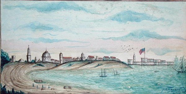 Stranden nedanför Vera Cruz, Mexiko (akvarell på papper) av American School