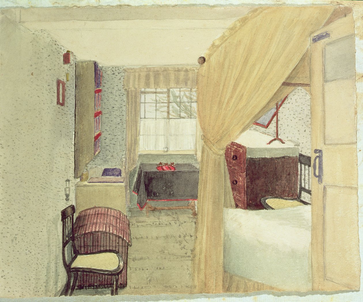 Sovrumsinredning i Albany, New York, 1861 (wc med penna på papper) av American School