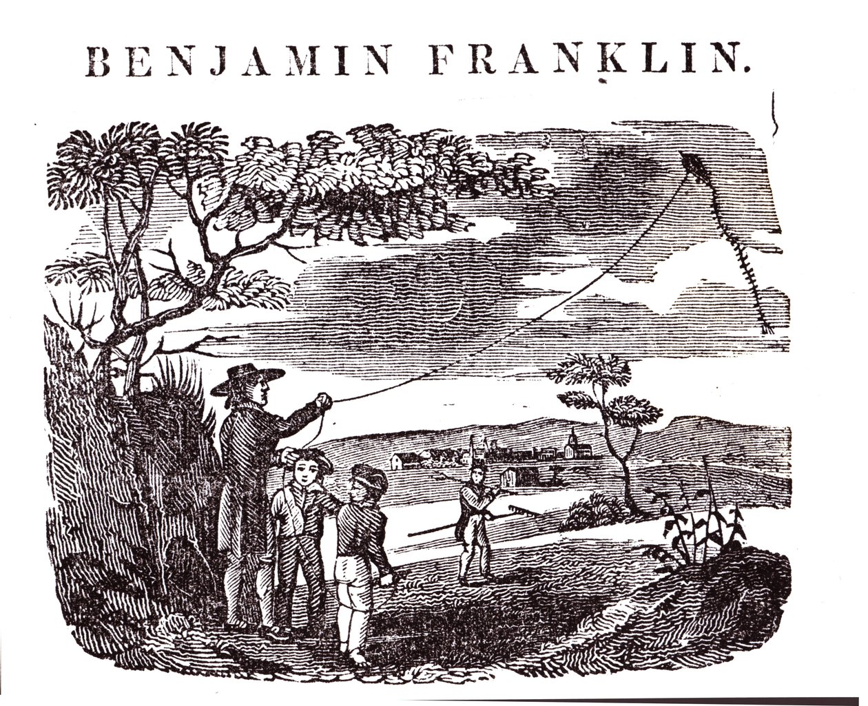 Benjamin Franklin (1706-90) genomför sitt drakexperiment av American School