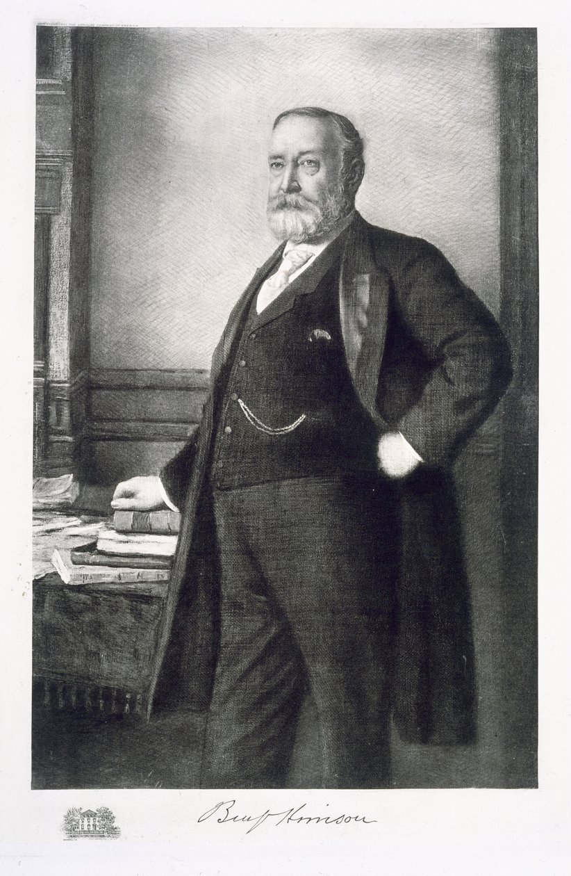 Benjamin Harrison (1833-1901), USA:s 23:e president, pub. 1901 (fotogravyr) av American School