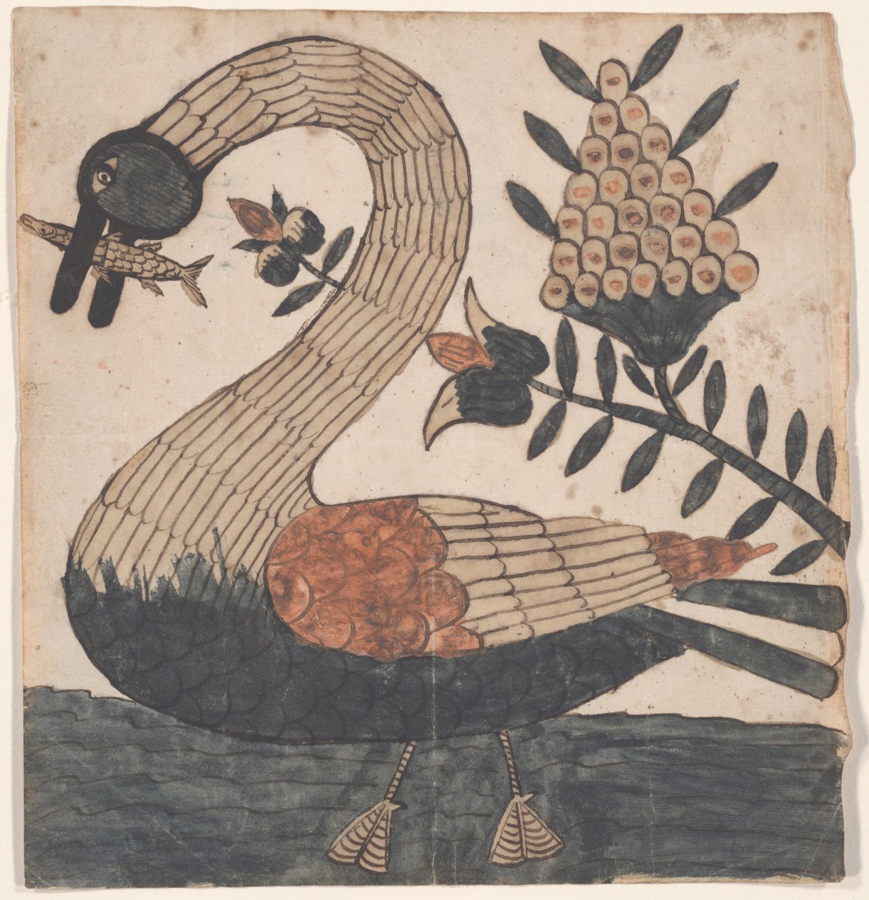 Fågel med fisk, Fraktur-målning, c.1810 av American School