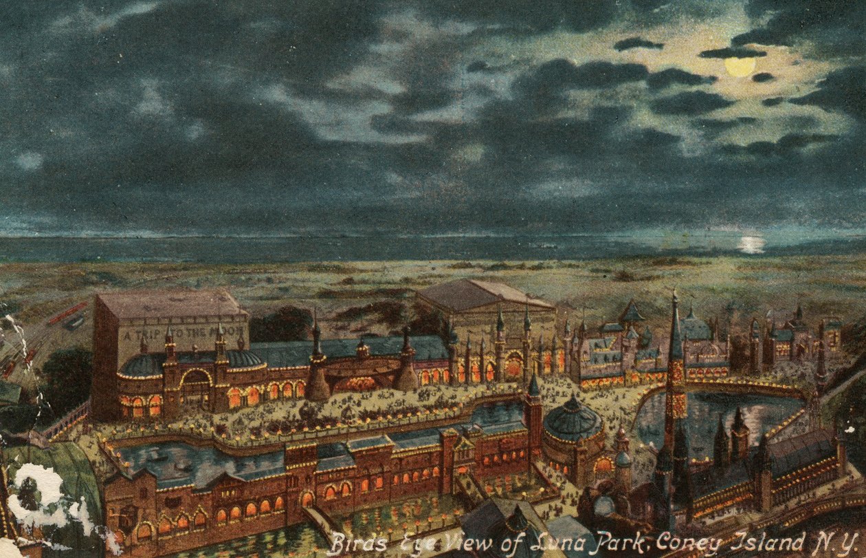 Fågelperspektiv av Luna Park, Coney Island, New York, ca 1900 av American School