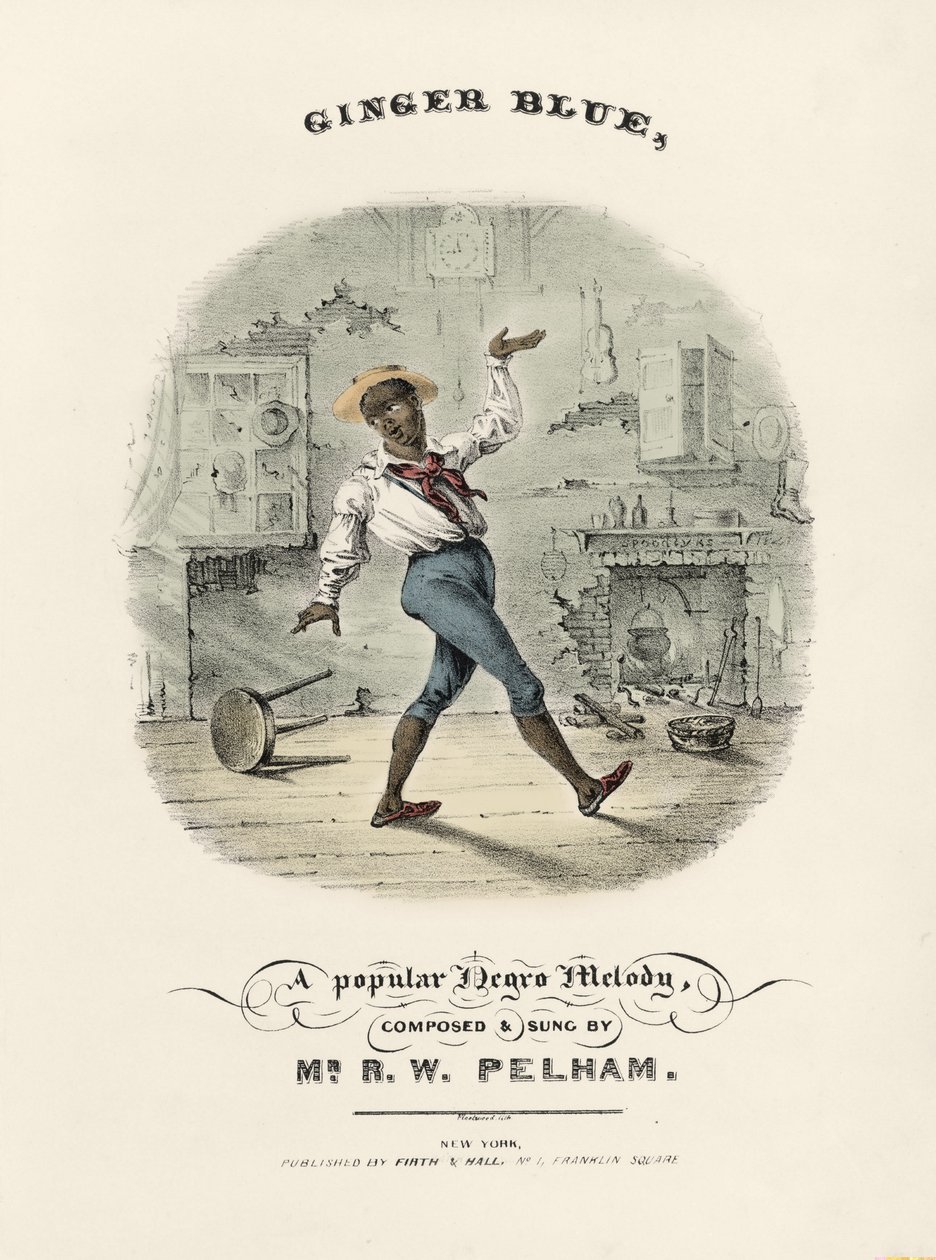 Tavla för den populära låten från Black of America "" Ginger Blue"" 1800-talet av American School