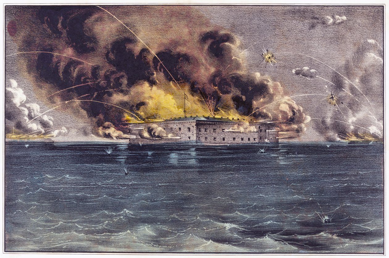 Bombardement av Fort Sumter, Charleston Harbor, 12:e och 13:e april, 1861, pub. 1861 av American School