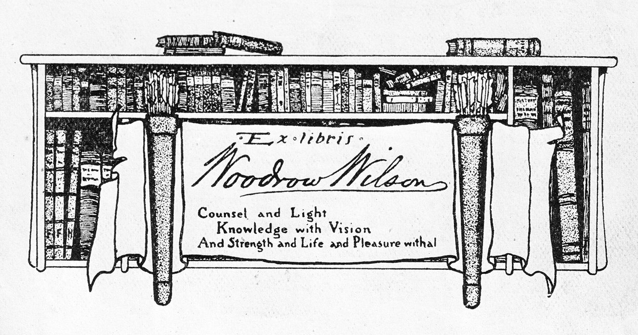 Bokskylt av president Woodrow Wilson (1856-1924) (tryck) av American School