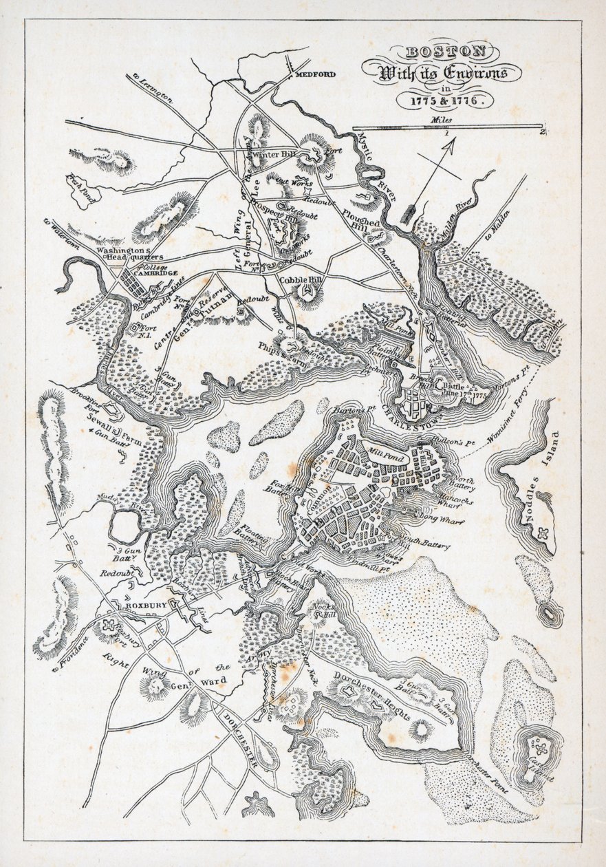 Boston och dess omgivningar 1775 och 1776 (litho) av American School