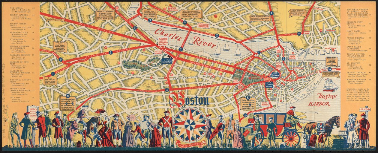 Boston är en surfstad: vad du ska se och hur du kan njuta av ditt besök, ca 1935-45 (färg litho) av American School