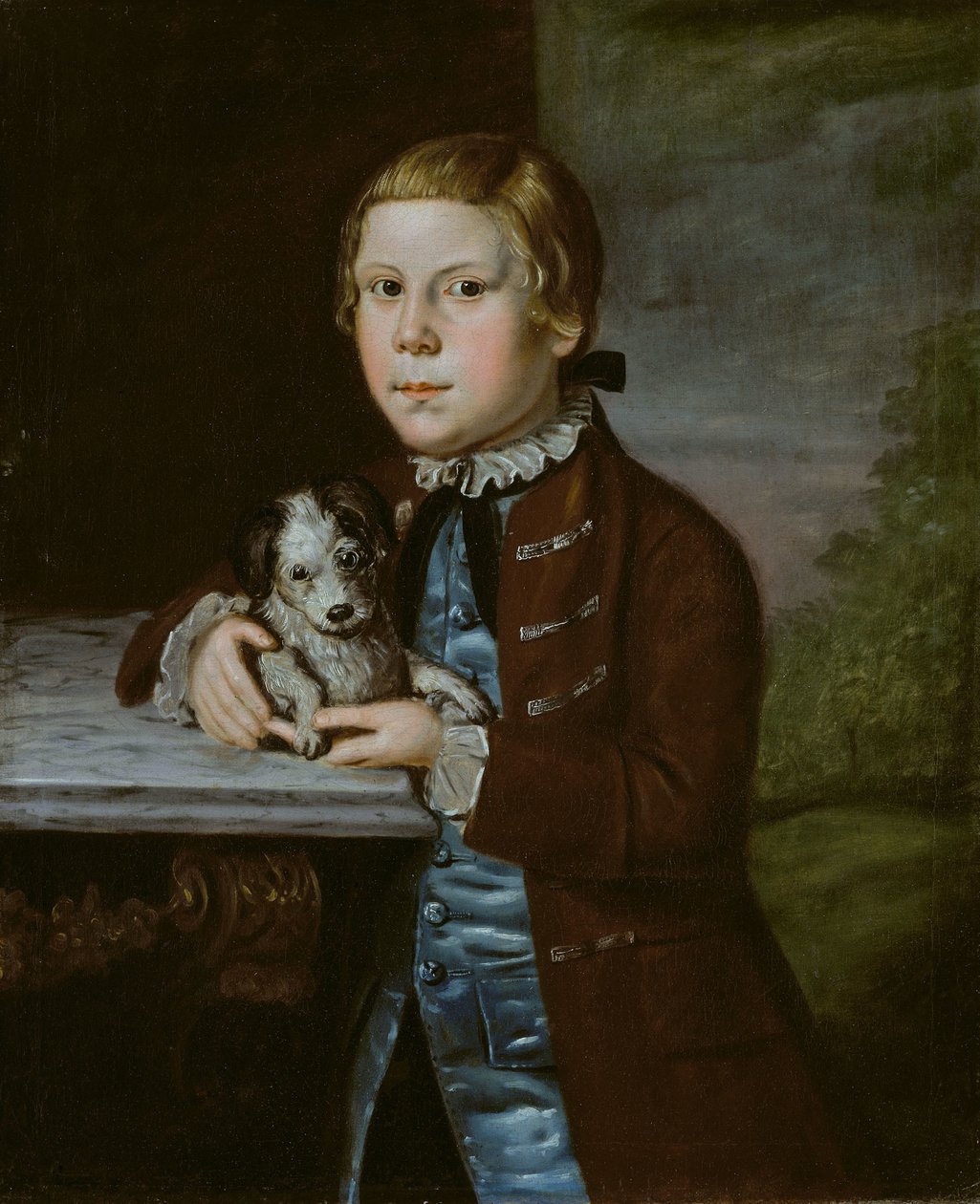 Pojke av Hallett Familj med hund av American School