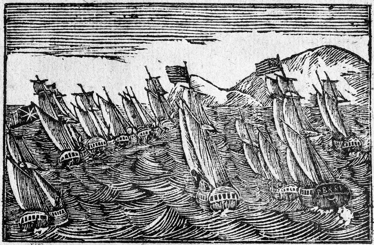 Brilliant Naval Victory, bredsidesillustration av American School