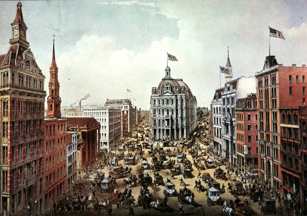 Broadway, New York City, ca 1975 (akvarell på papper) av American School