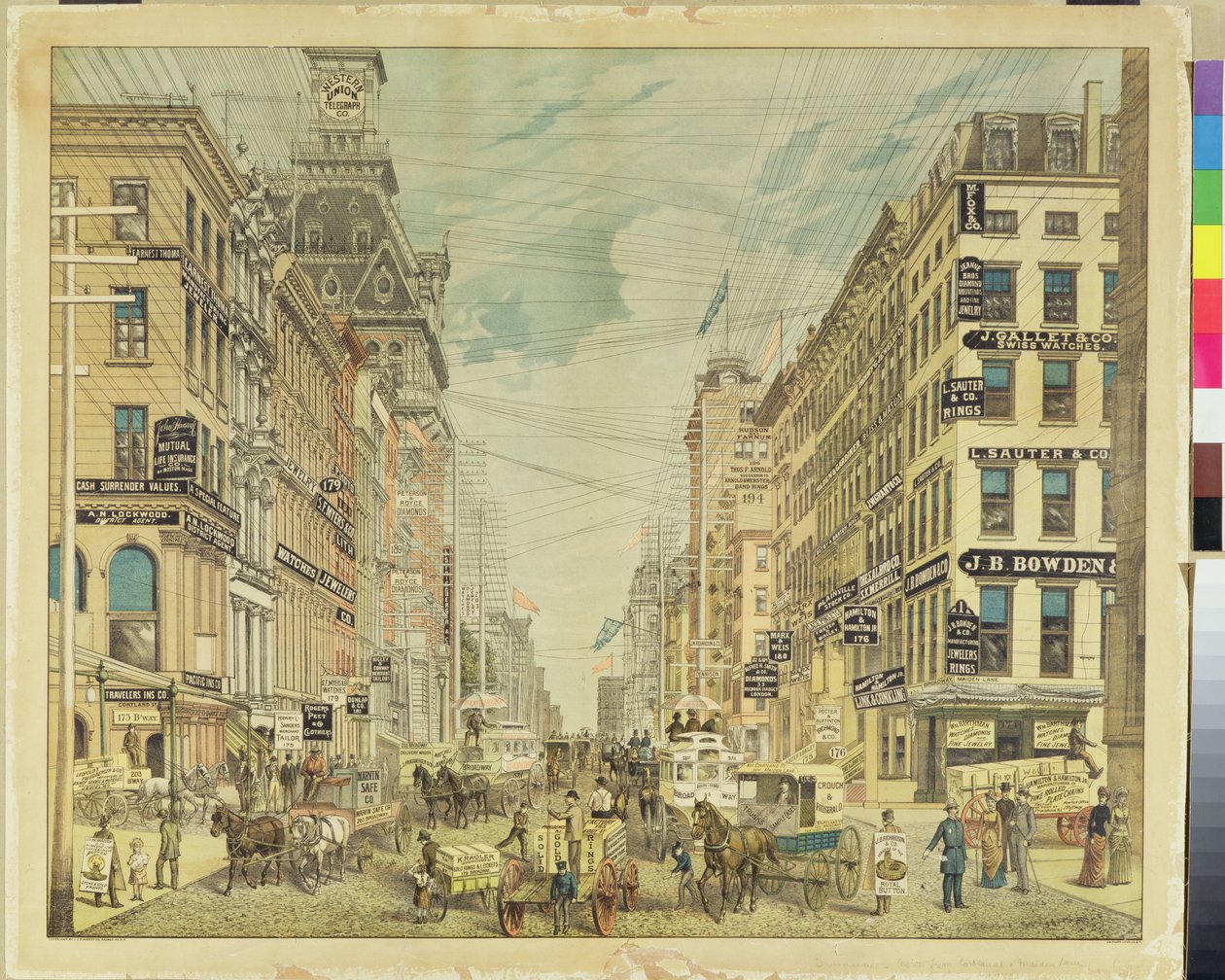 Broadway och Maiden Lane av American School