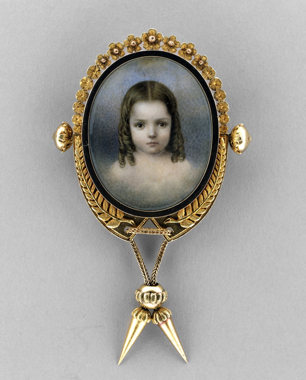 Brosch med Portrait of a Girl, ca 1860 (akvarell på elfenben av American School