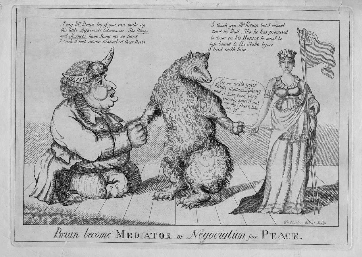 Bruin blev medlare eller fredsförhandling, c.1813 av American School