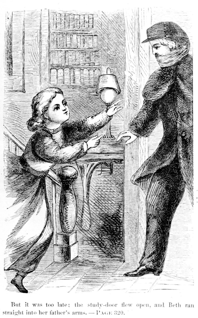 Men det var för sent: studielottningen flög upp och Beth sprang rakt in i sin fars famn, 1868 av American School