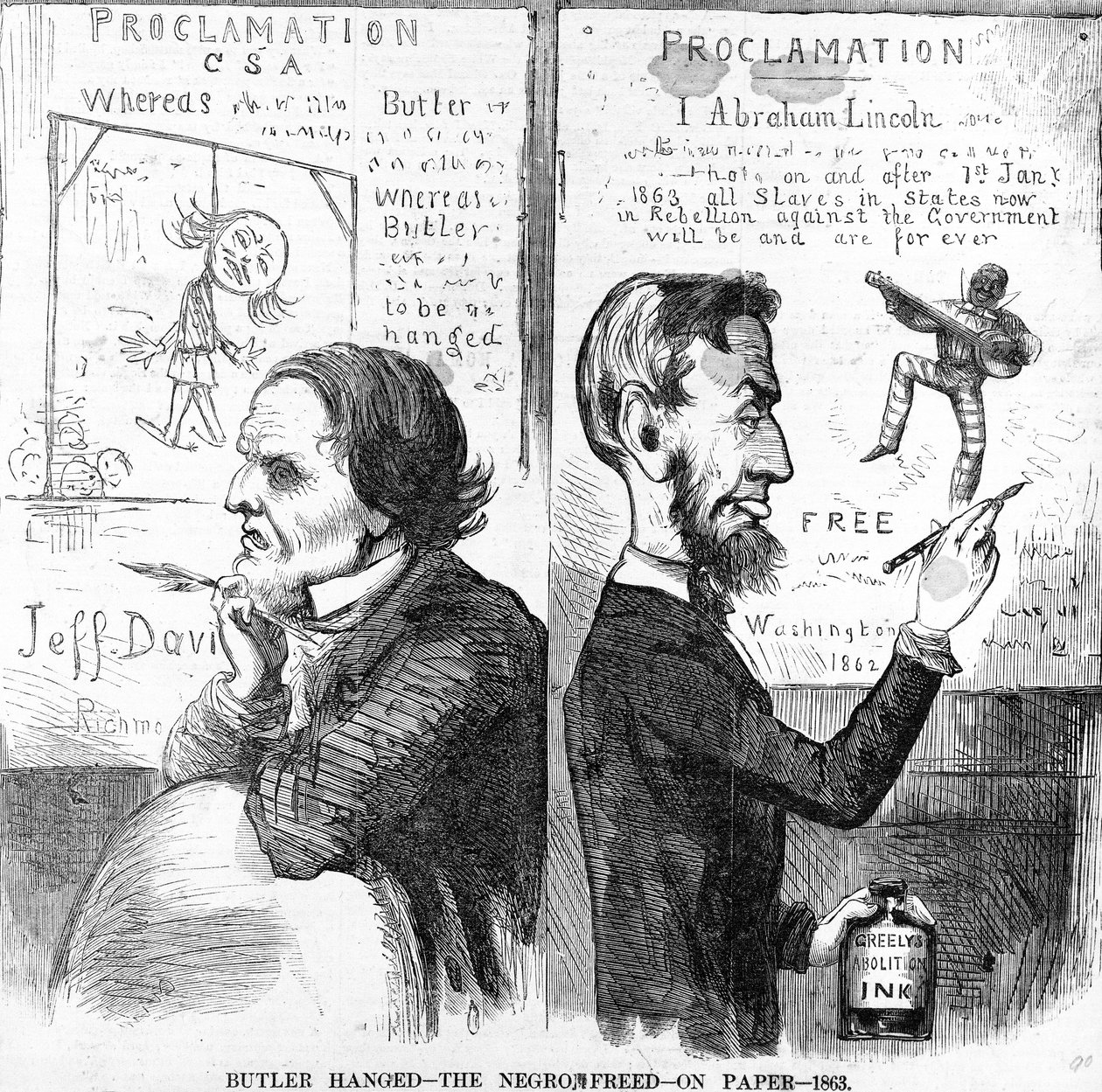 Butler Hanged, The Negro Free, på papper, 1863 av American School