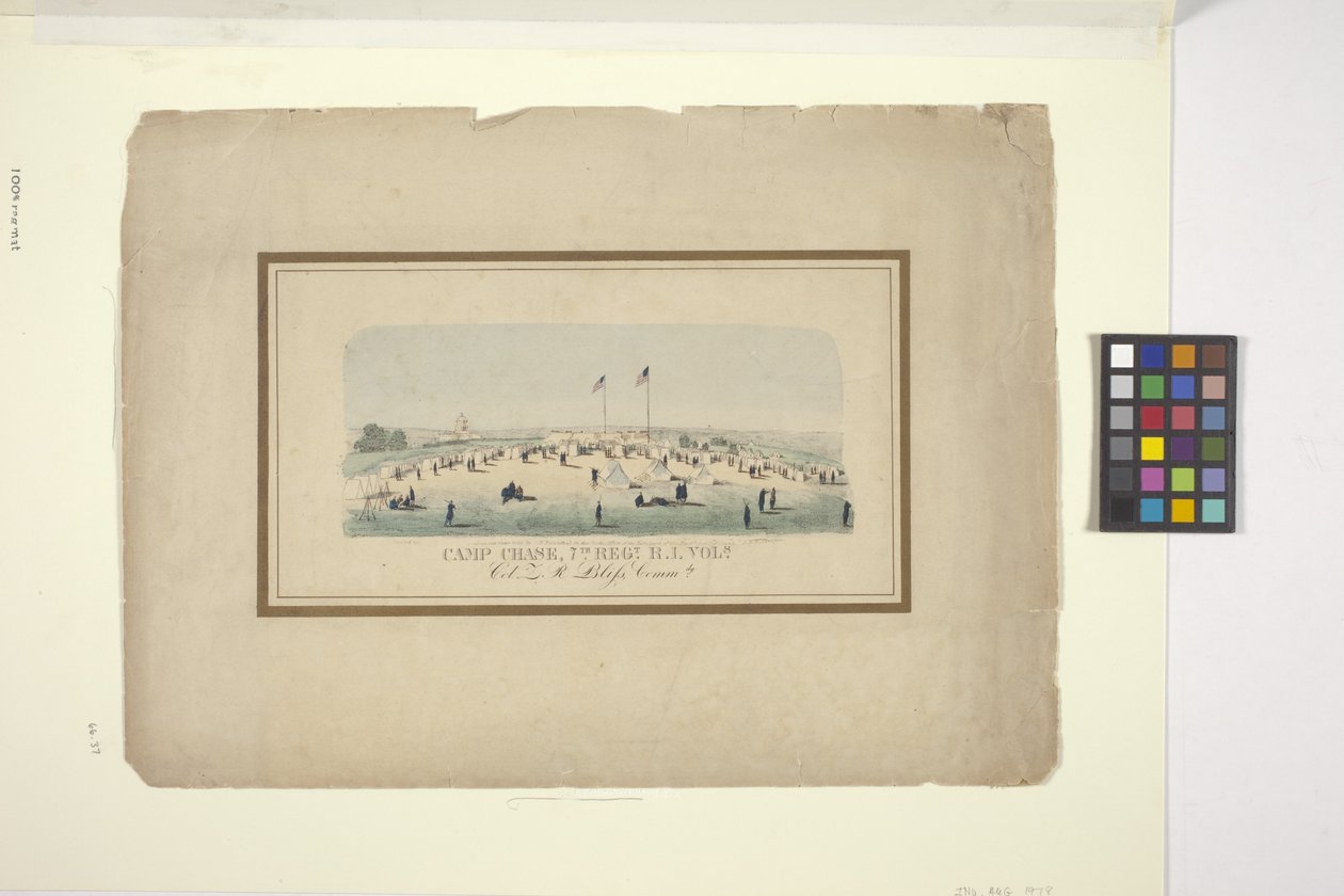 Camp Chase, 7th Regt., R.I. Vols. (handfärgad litografi) av American School
