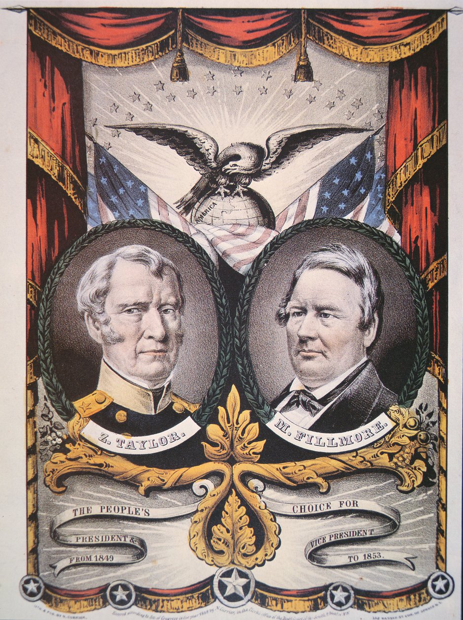 Kampanjaffisch för presidentkandidaten Zachary Taylor (1784-1850) och vicepresidentkandidat, Millard Fillmore (1800-74) 1848 (lito i färg) av American School