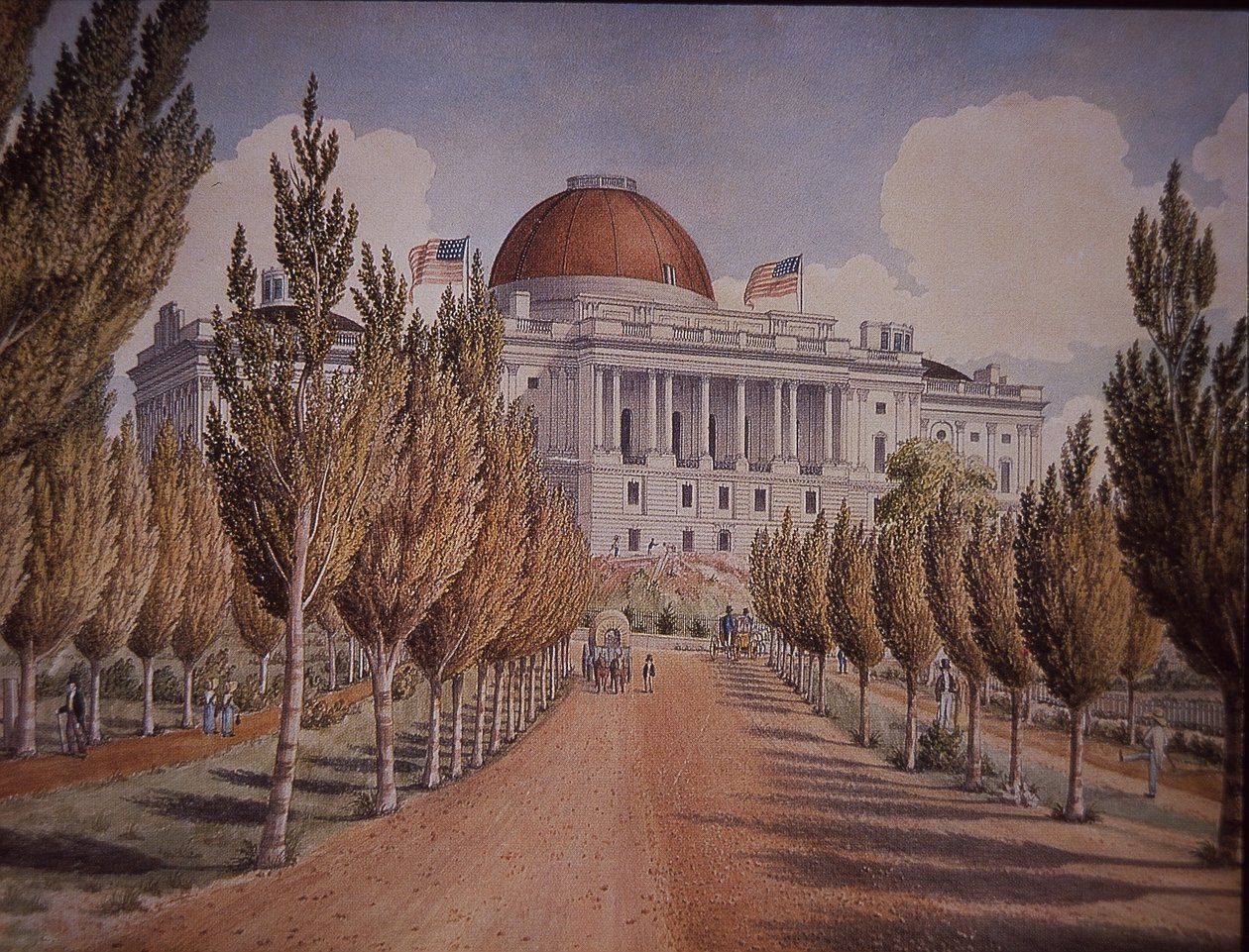 Capitol Building, Washington DC, USA, ca 1845 (lito i färg) av American School