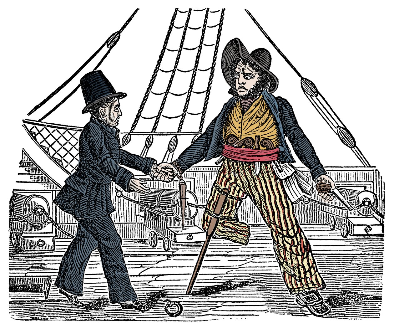 Kapten Mackra och piraten har träben Gravyr från "The Pirates Own Book"" 1800-talet av American School