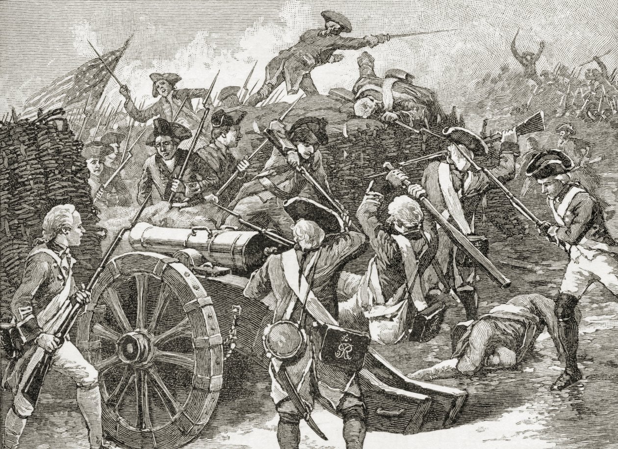 Fångst av en redutt i Yorktown, 1781, från "A Brief History of the United States", publicerad av A. S. Barnes und Co. 1885 av American School