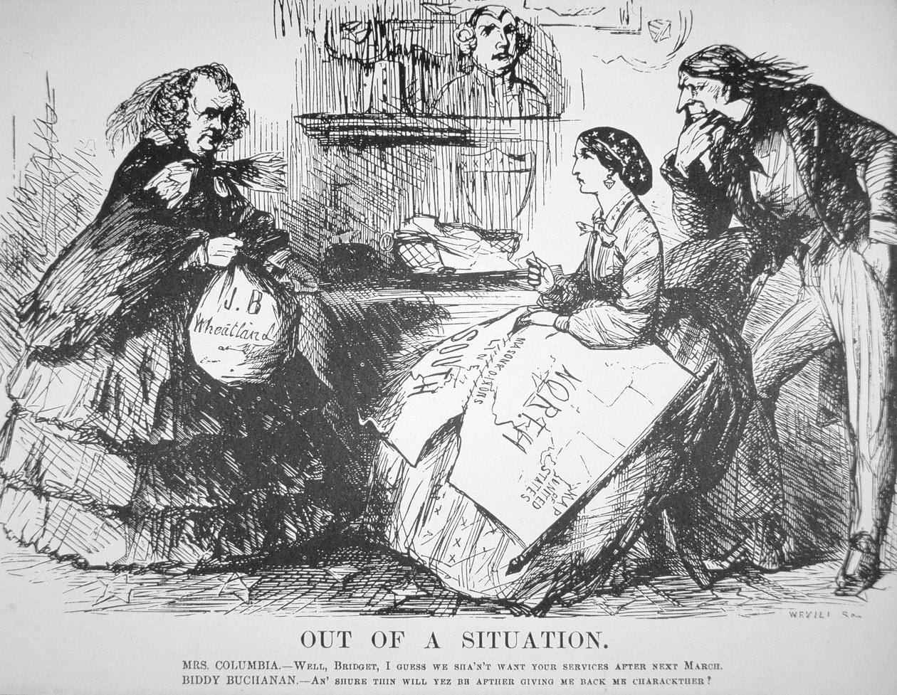 Tecknad film i Vanity Fair Magazine som satirerar det amerikanska folkets förkastande av James Buchanan (1791-1868), 7 april av American School