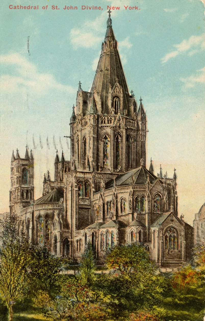 Cathedral of St. John the Divine, New York (färg litho) av American School