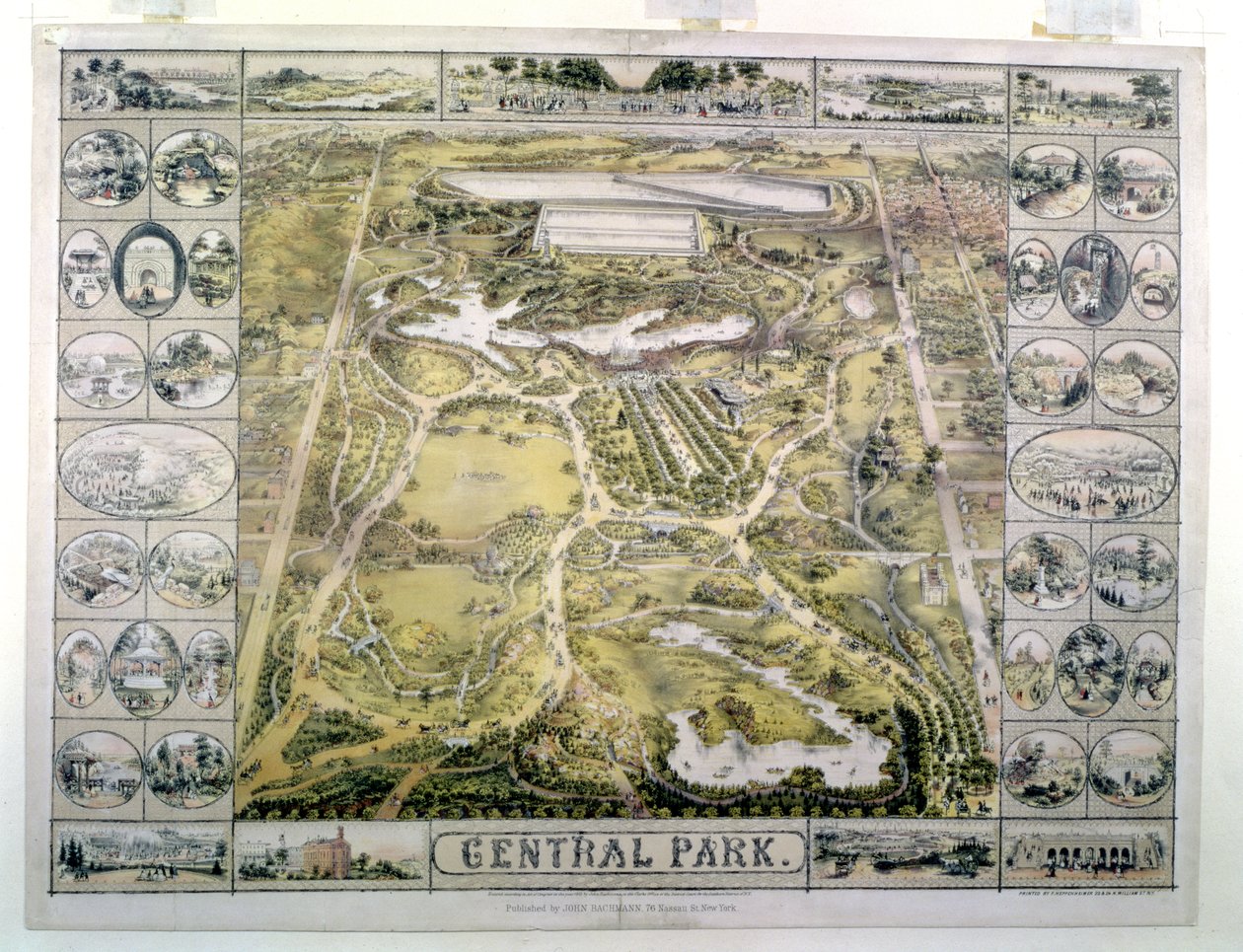 Central Park, ser norrut från 59th Street, graverad av puben F. Hepperheimer (fl.1849-79). av John Bachmann, New York, 1863 av American School