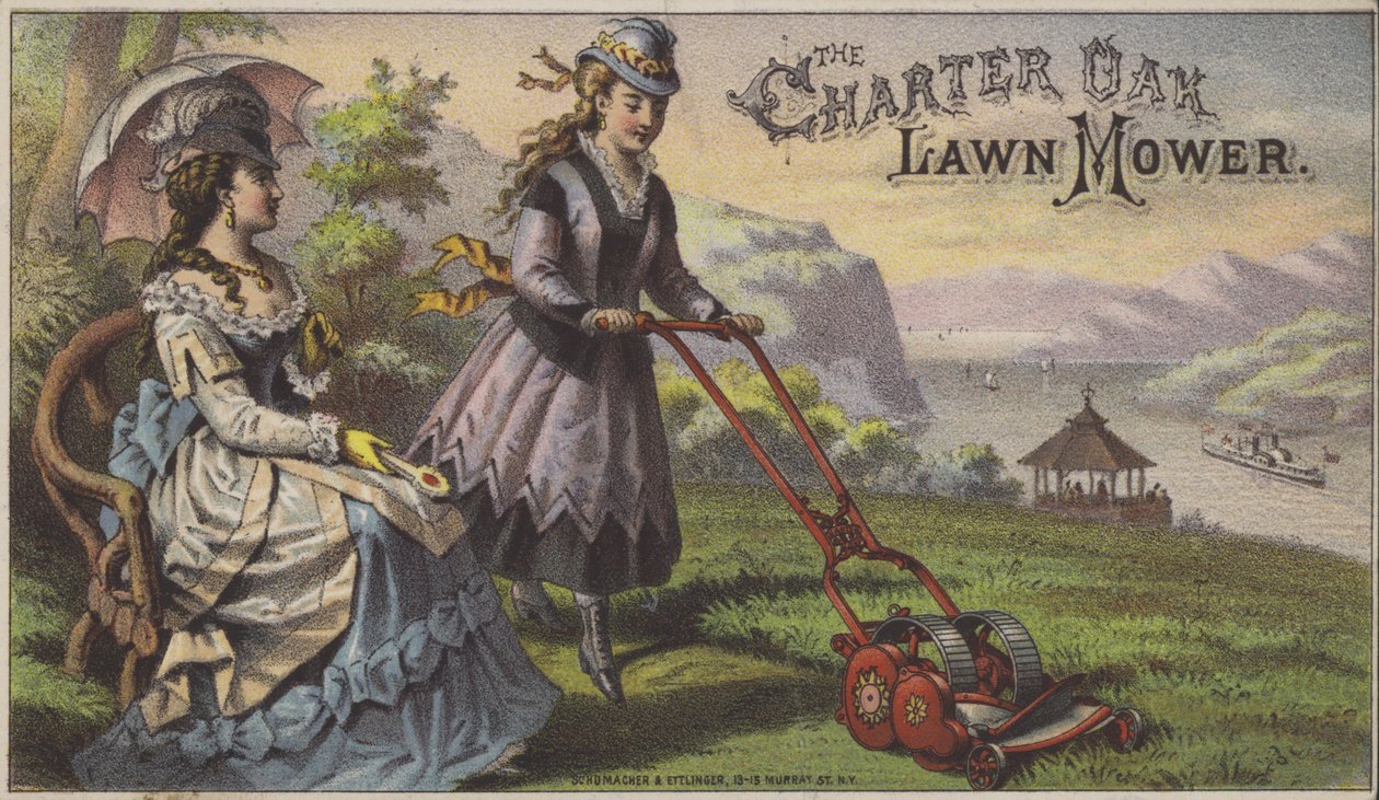 Charter Oak gräsklippare (chromolitho) av American School