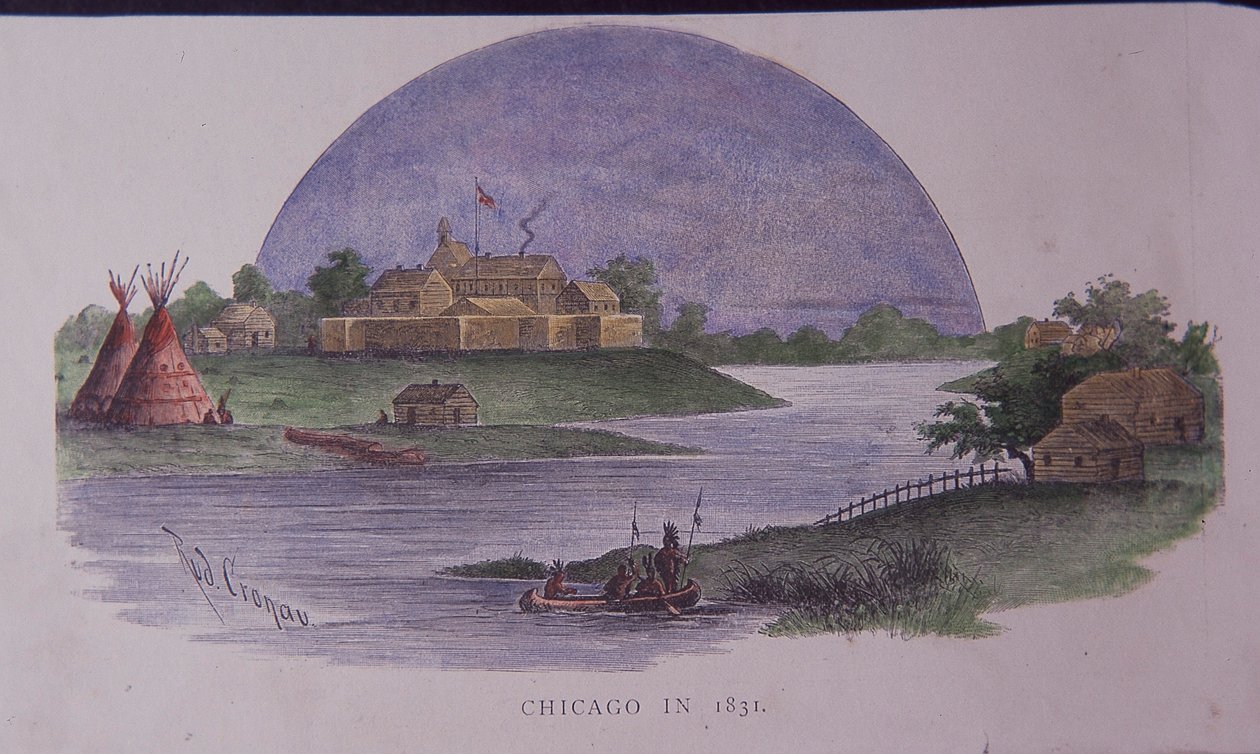Chicago 1831, sent 1800-tal (färgad gravyr) av American School