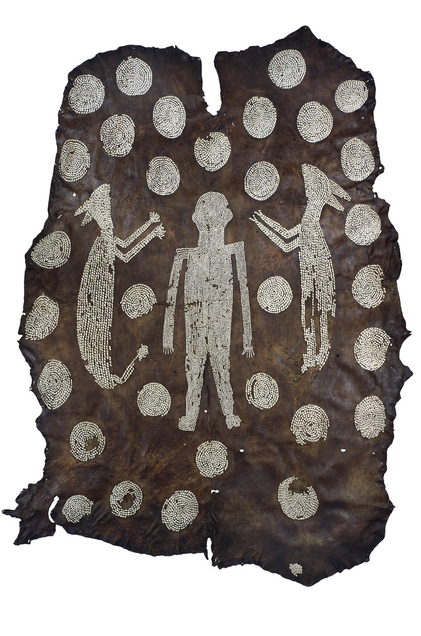 Chief Powhatans Mantle, nordamerikansk indian, från Virginia, sent 1500-tidigt 1600-tal (hjortskinn med skalmönster) av American School
