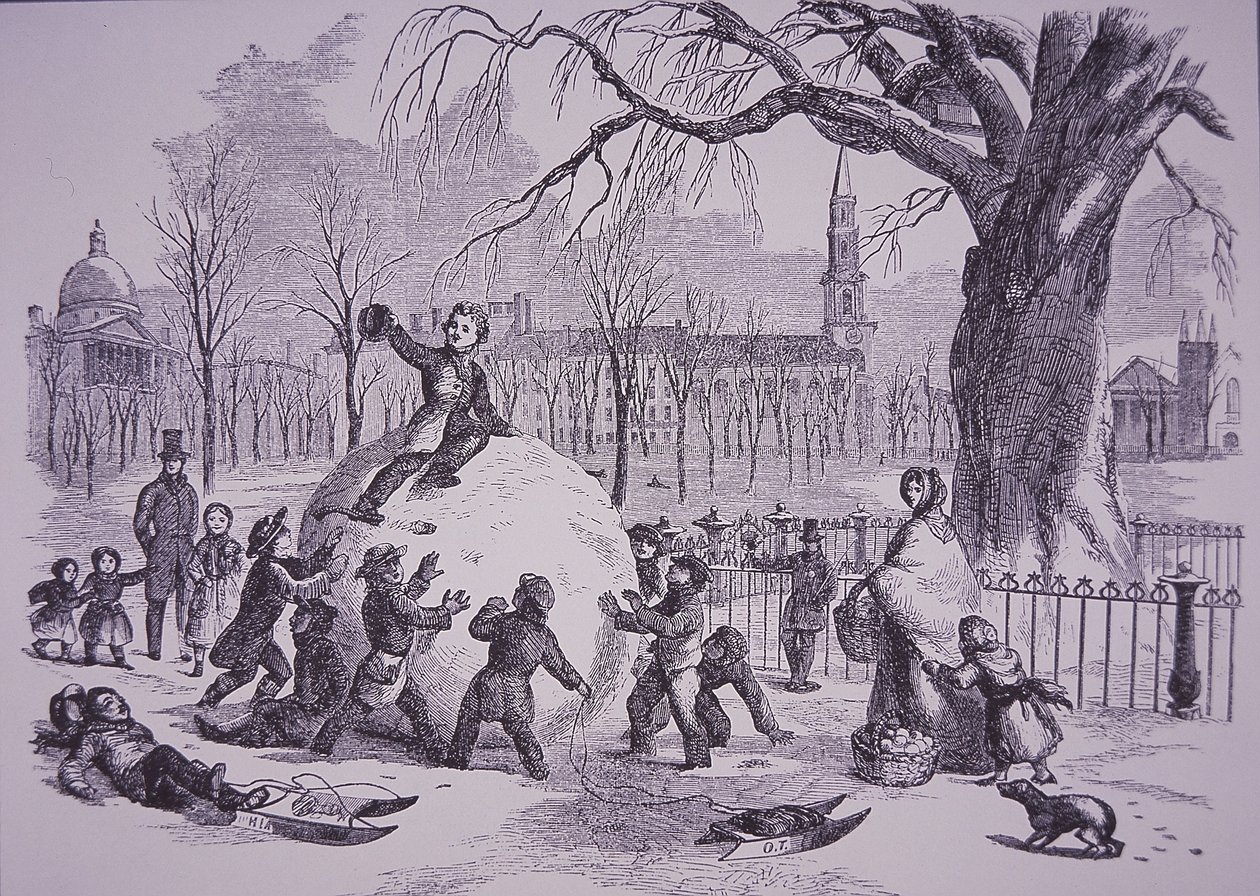 Julsnöboll, scen på Boston Common av American School