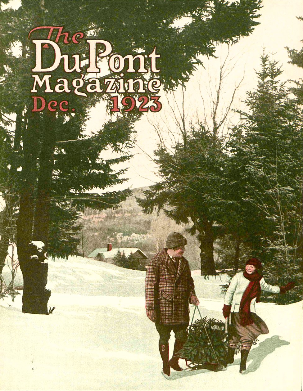 Julgran, framsidan av DuPont Magazine, december 1923 av American School