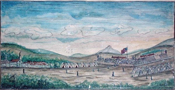 Staden och slottet i Perote, Mexiko (akvarell på papper) av American School