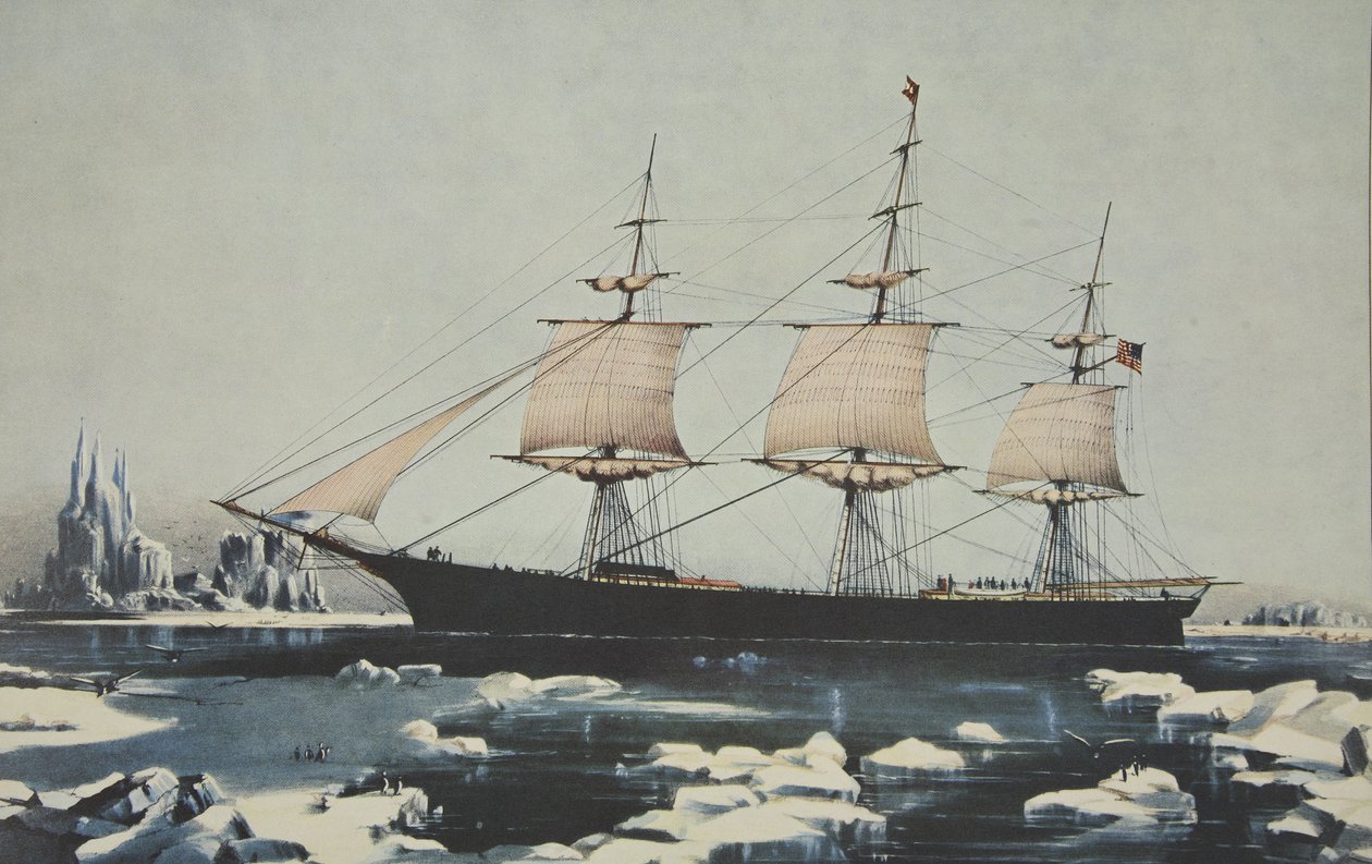 Clipper Ship, Red Jacket - In the Ice utanför Kap Horn, på sin passage från Australien, till Liverpool, augusti 1854, pub. 1855, Currier & Ives av American School