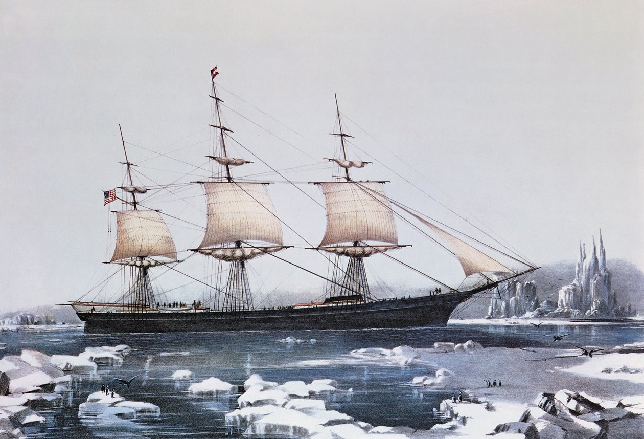 Clipper Ship Red Jacket i isen utanför Kap Horn på sin passage från Australien till Liverpool, utgiven av Currier und Ives, 1854 av American School