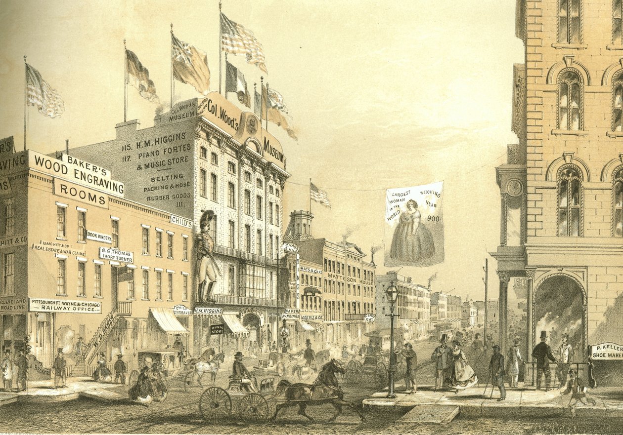 Col. Woods Museum, från Chicago Illustrated, med litterära beskrivningar av James W. Sheahan, publicerad av Jevne & Almini, Chicago, 1866-67 av American School