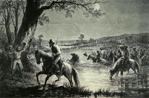 Den konfedererade armén korsade Fords of Potomac River under invasionen av Maryland 1862 (litho) av American School