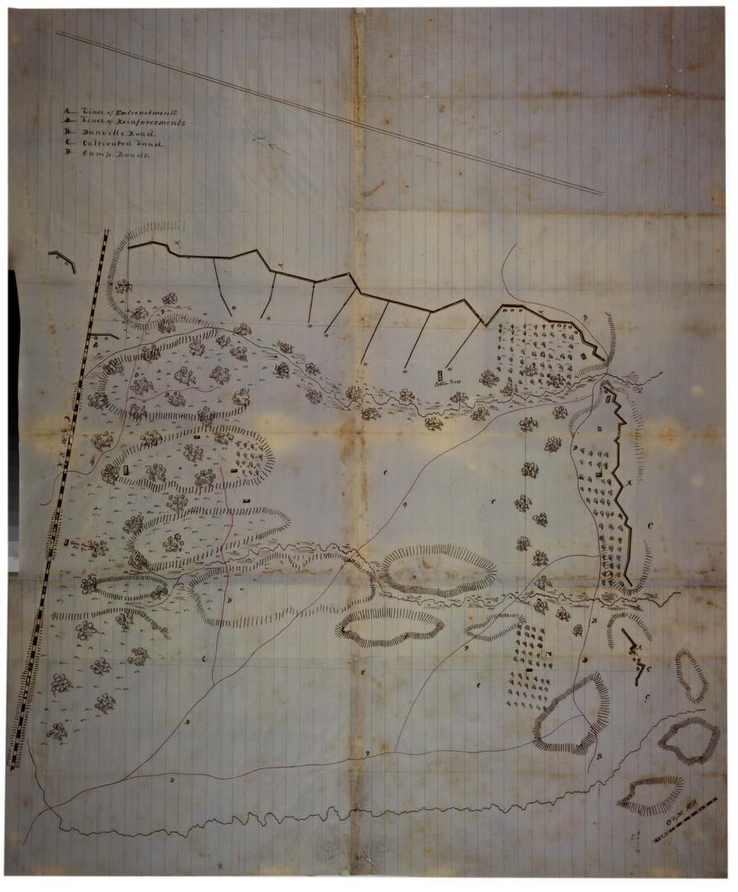 Konfedererade inbördeskrigskarta över Army of Mississippis läger i Corinth, Mississippi, maj 1862 av American School