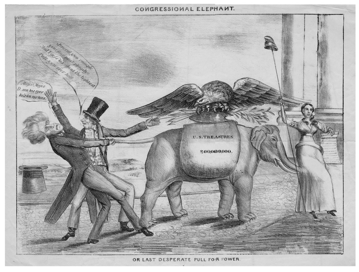 Kongressens elefant, eller, sista desperata dragningen för makt, c.1832 av American School