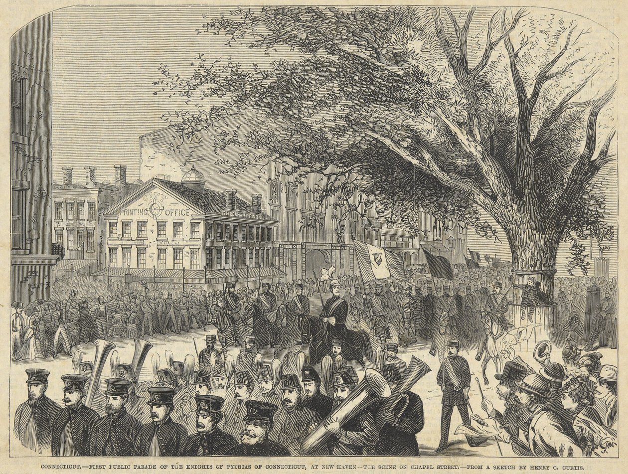 Connecticut - Första offentliga paraden av riddarna av Pythias i Connecticut, i New Haven. Scenen på Chapel Street, från Harper