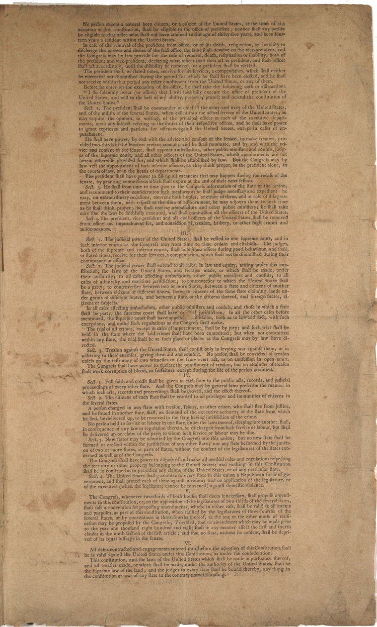 Konstitution, första tryckning, tryckt av Dunlap & Claypoole, 17-19 september 1787 (se även GLC 695933, GLC 695934 & GLC 695936) av American School