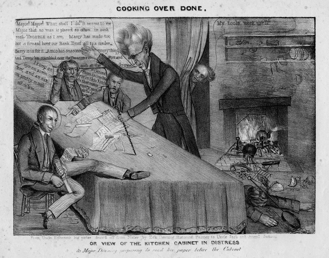 Matlagning över klar, eller, Utsikt över köksskåpet i nöd, c.1833 av American School