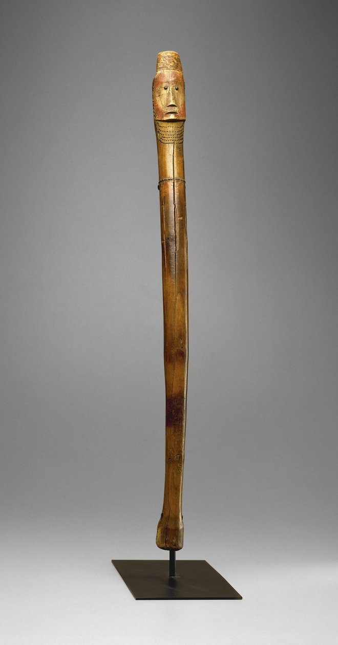 Coup Stick, Yankton Sioux, ca 1880 (trä, mässingsspik, pigment och varma filmärken) av American School