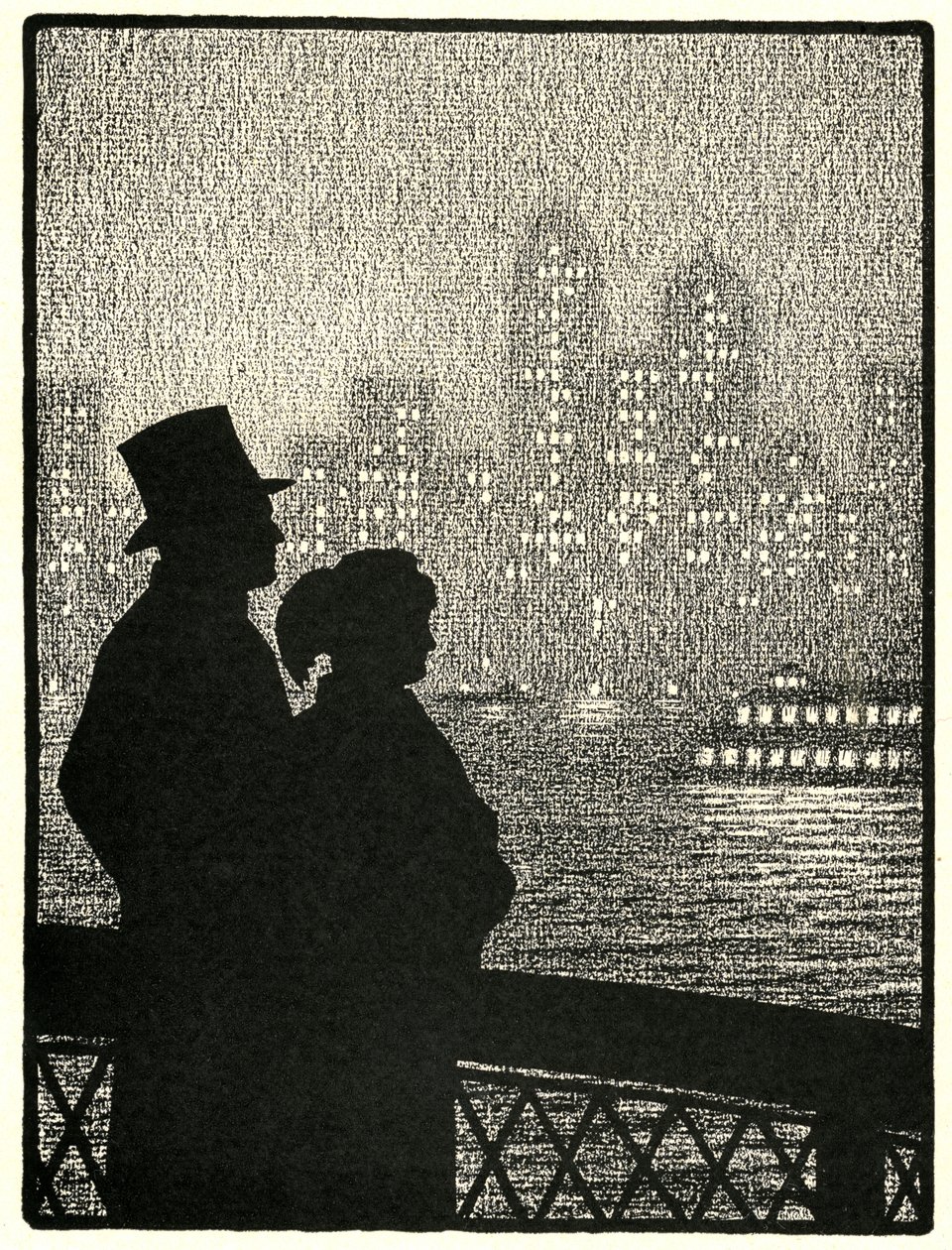 Par som tittar på Manhattan Skyline av American School