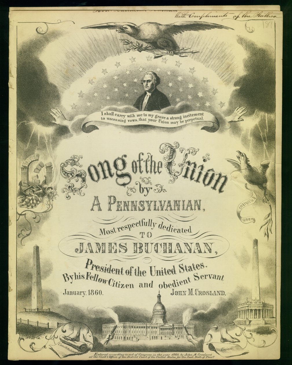 Cover av Songs of the Union av en Pennsylvanian... av John M. Crosland, 1860 av American School