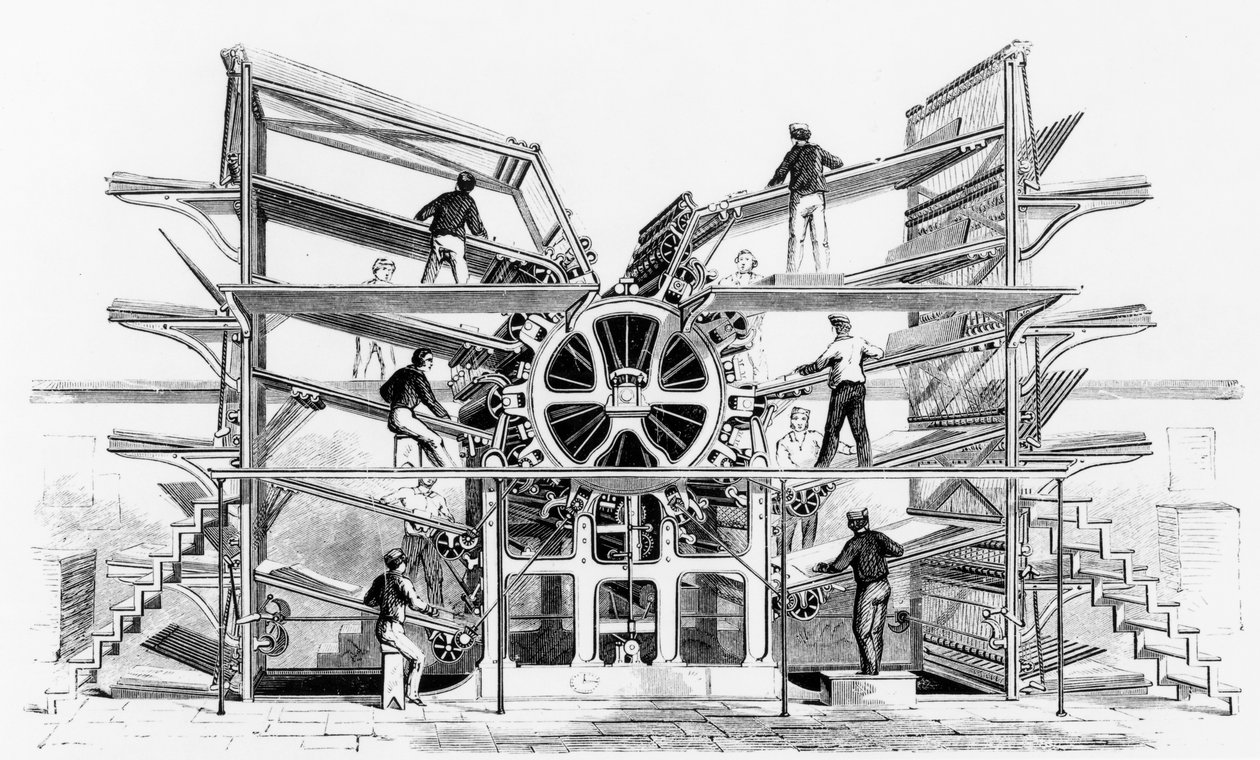 Cylindertryckpress uppfann av Richard March Hoe (1812-86) New York, 1846 av American School