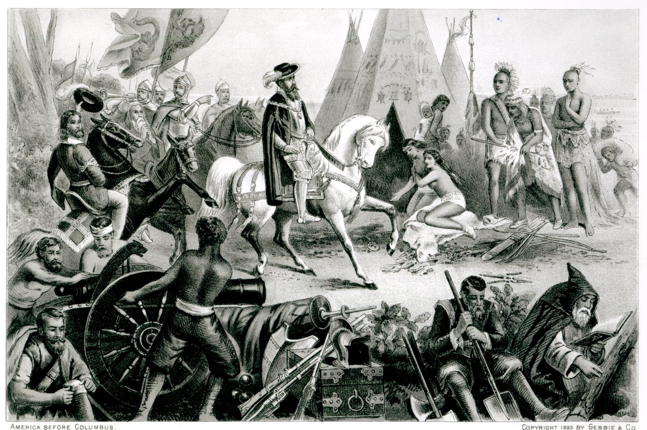 De Soto upptäcker Mississippi, 21 maj 1541, från "The American Continent and its Inhabitants before its Discovery by Columbus", av Anne C. Cady, 1893. av American School