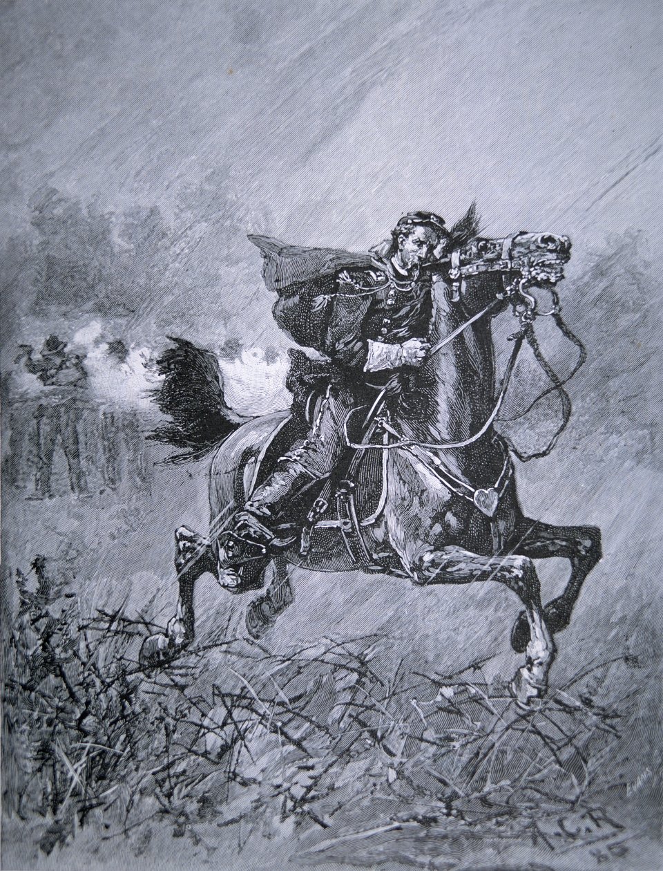 General Philip Kearneys död (1815-62) (gravyr) av American School